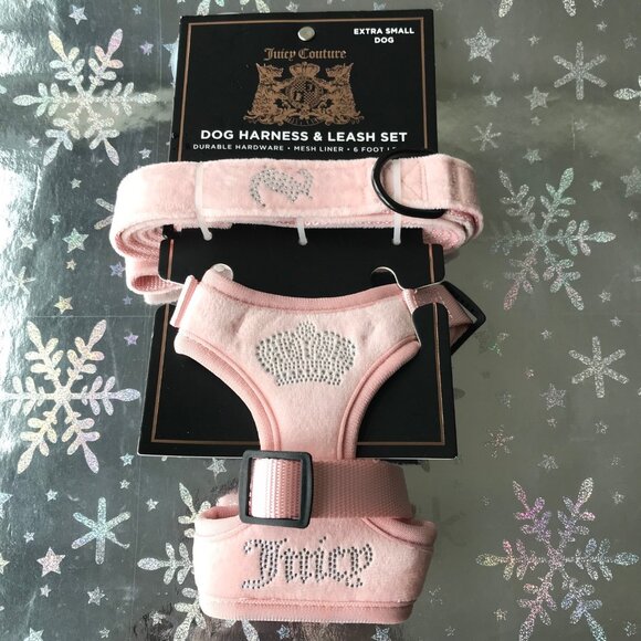Juicy Couture Harness and Leash Set Mesh Liner Velour Pink Extra Small - Picture 1 of 3